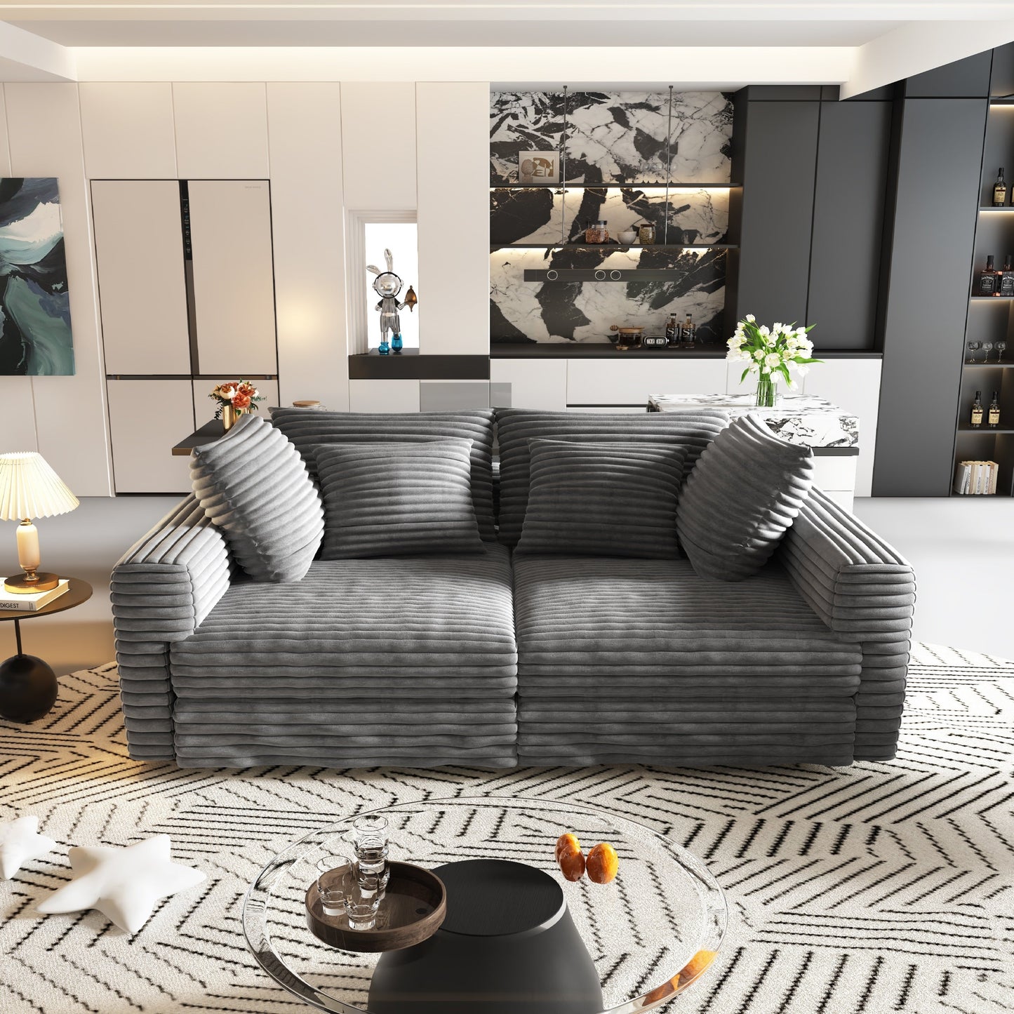 NEW 102.4' Plush Corduroy Modern 4-Seat Comfy Upholstered Sofa Cloud Deep Seat Couch with Soft Pillows Convertible Deep Seat Lounge Chair