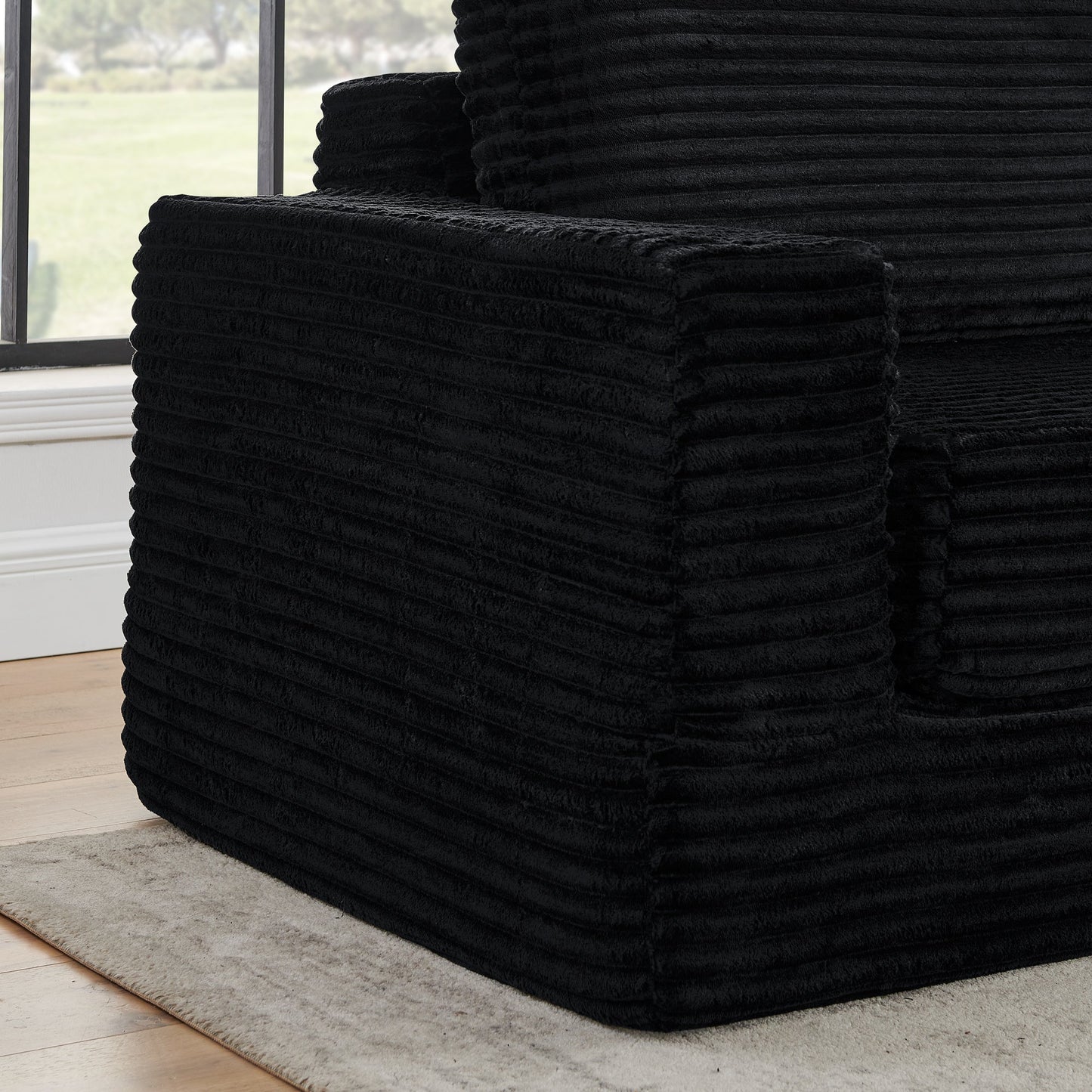 NEW Modern Minimalist L-Shape Modular Sectional Sofa Bed with Corduroy Fabric in Black