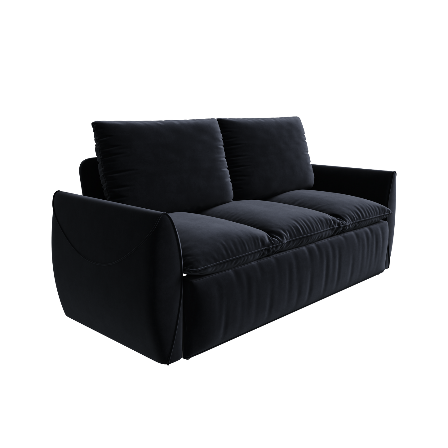 NEW 70.9' Multi-Functional 3-Seat Velvet Black Convertible Sleeper Sofa