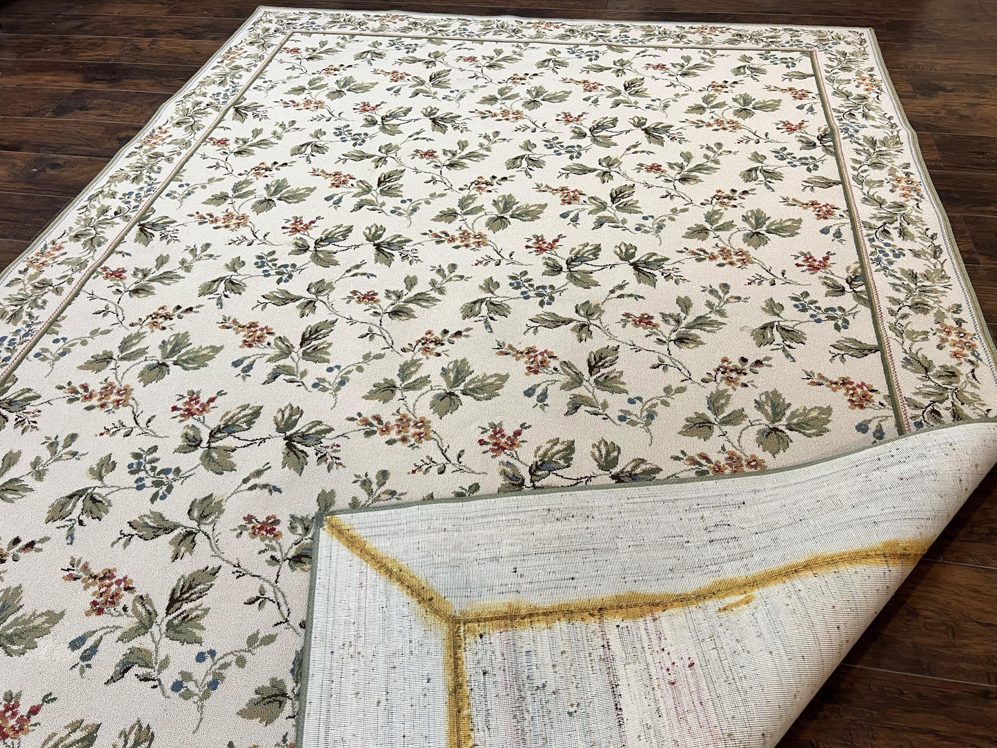 USED Vintage Stark Carpet 7x10, Ivory and Green, European Aubusson Design, Allover Pattern, Stark Rug