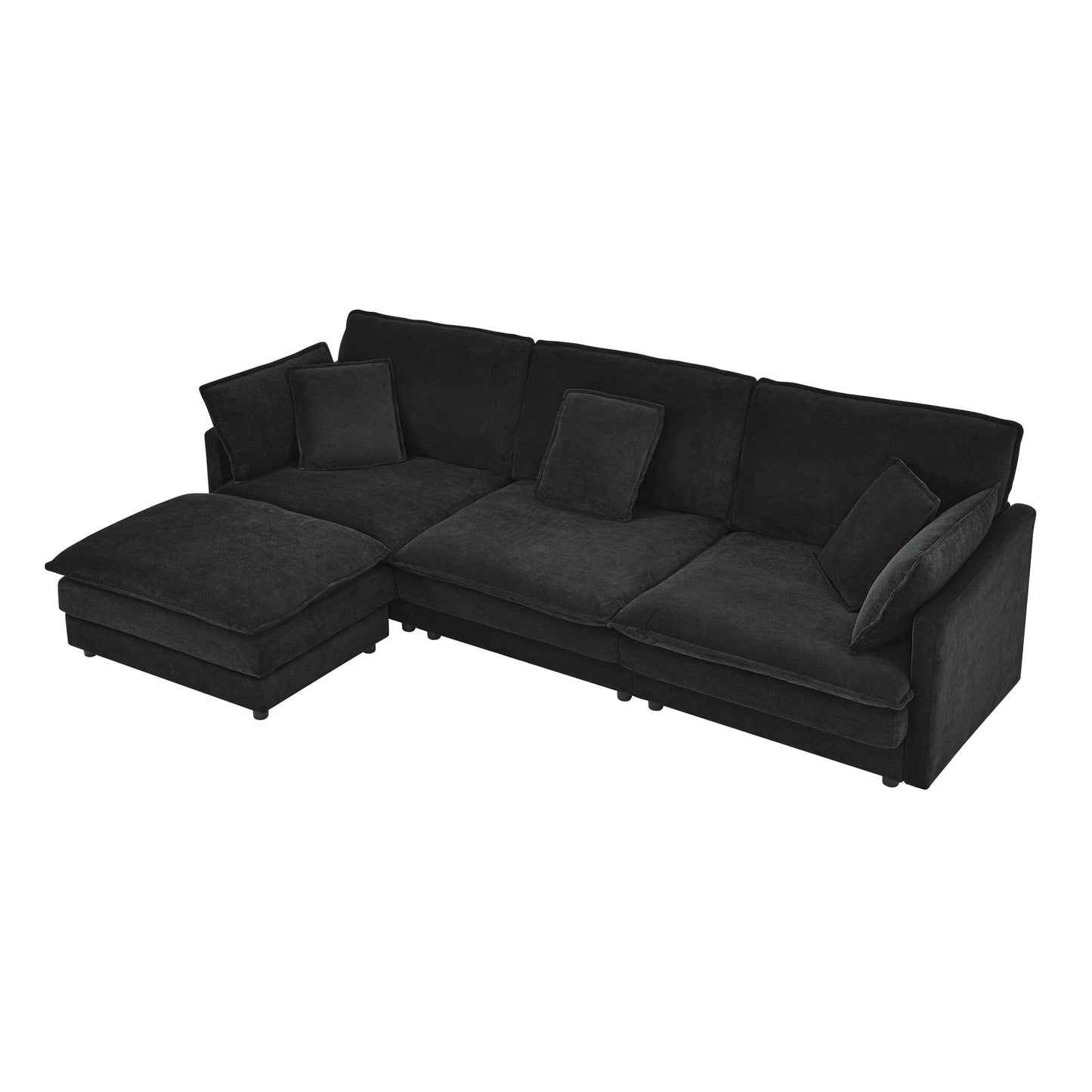 NEW Modern Home Living Room L-Shaped Sectional Sofa Couches with Ottoman, Convertible Oversized 4 Seater Couch Towel Fabric, Black