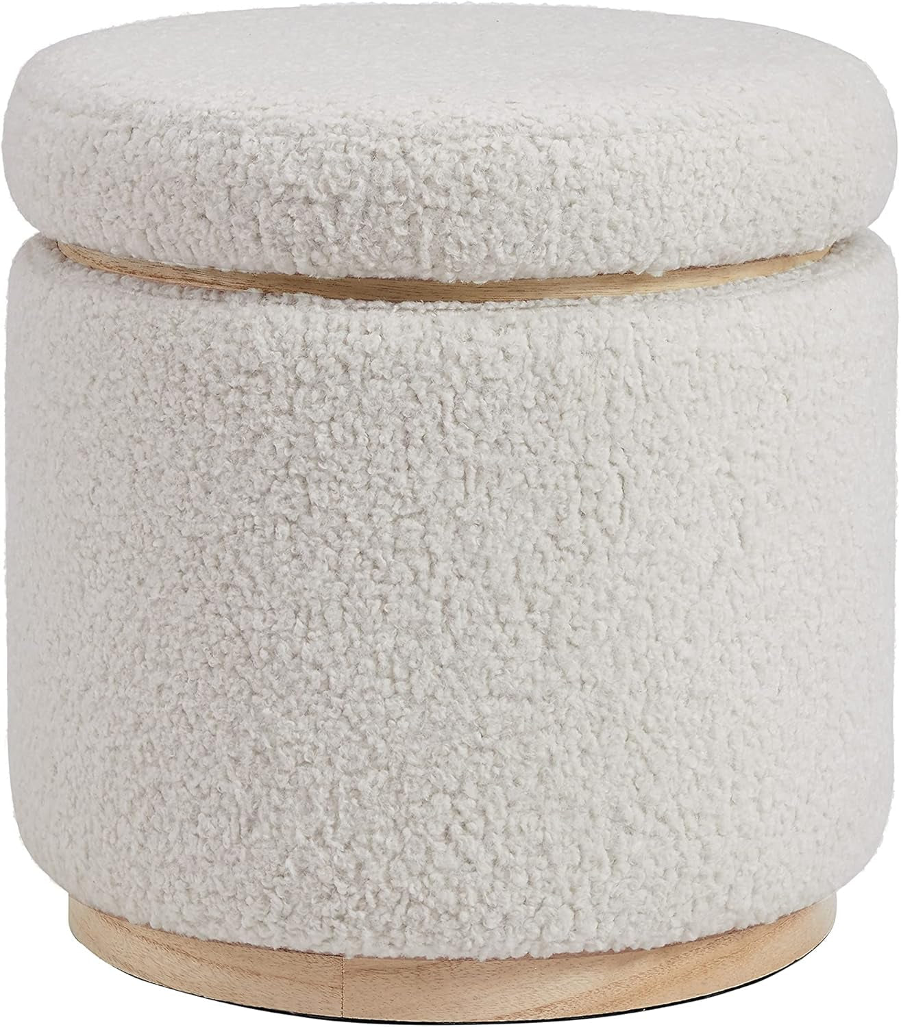 NEW Cream Sherpa Deluxe Storage Ottoman Solidwood Base