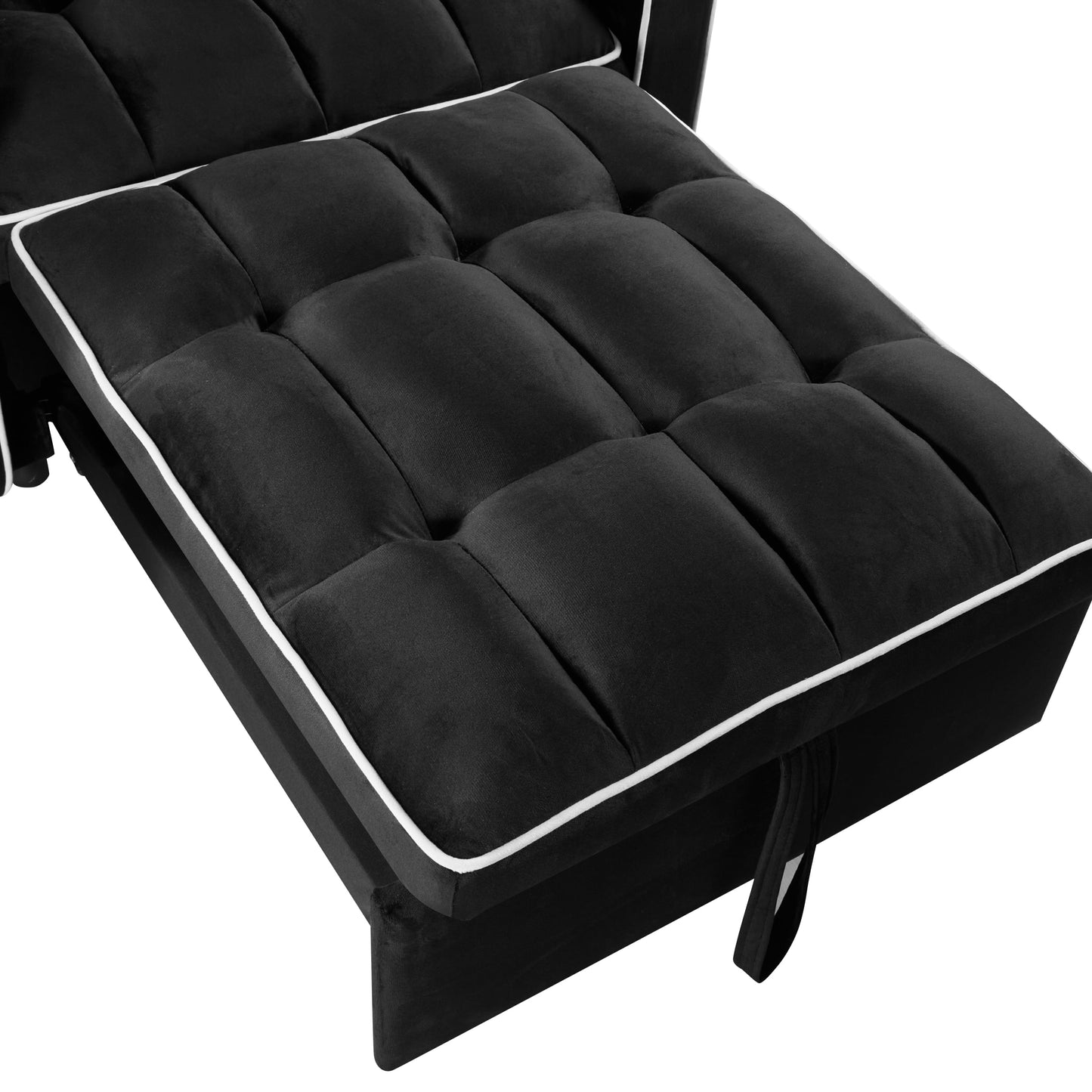 NEW Black Velvet Convertible Adjustable Sleeper Chair Pull Out Sofa Bed with Multi-Pockets