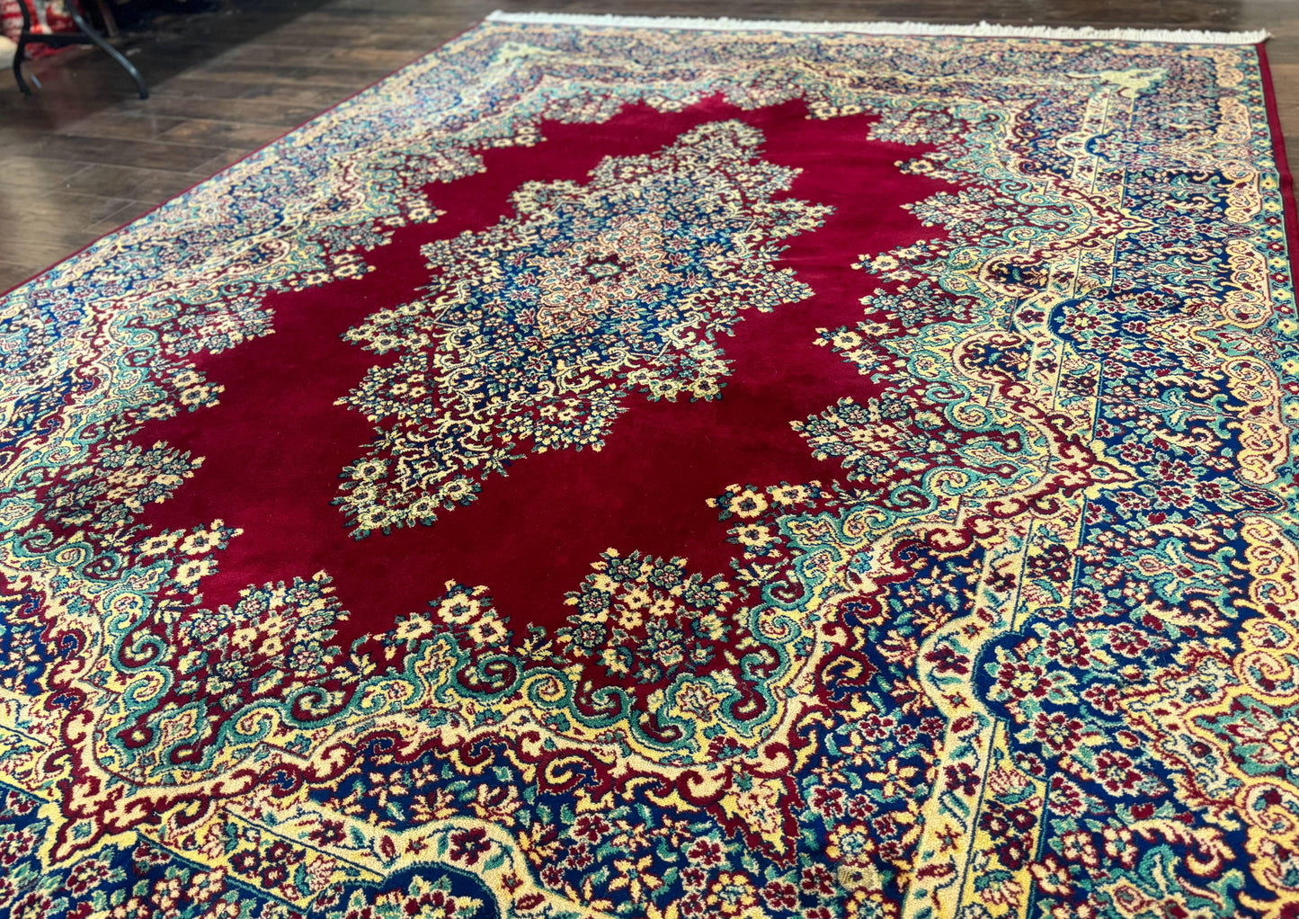 USED Power Loomed Persian Oriental Rug 9x12, Vintage Wool Pile, Kirman Design