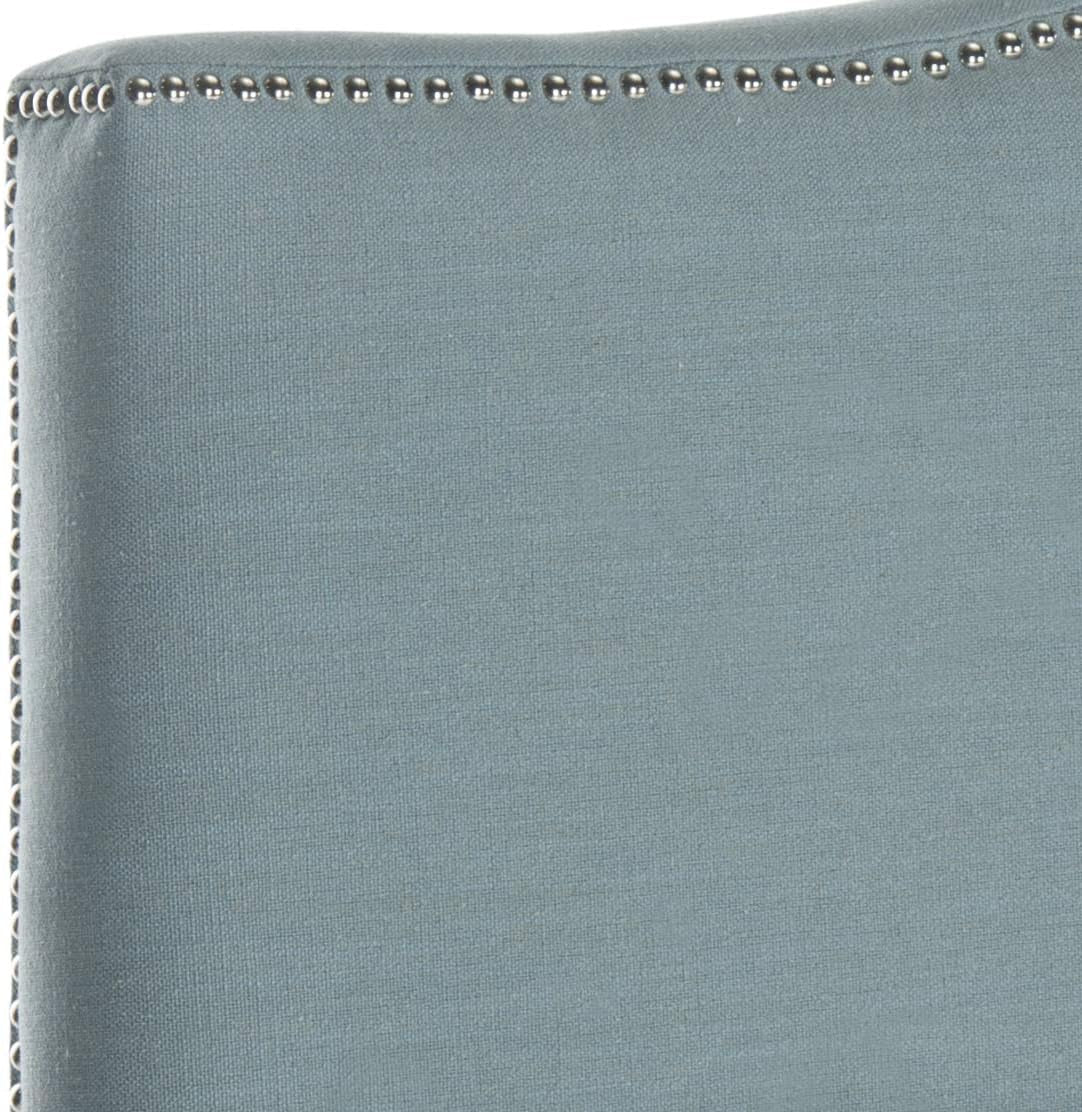 NEW Sky Blue Upholstered Camelback Headboard With Silver Nailhead