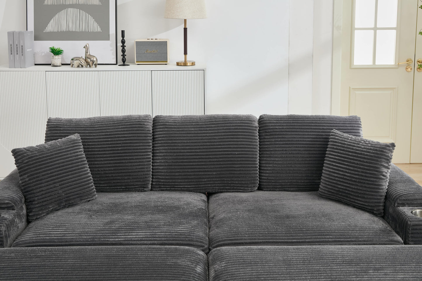 NEW Combination Modular Convertible Sectional Sofa Bed Set with Armrest Storage Stainless Steel Cup Holder USB