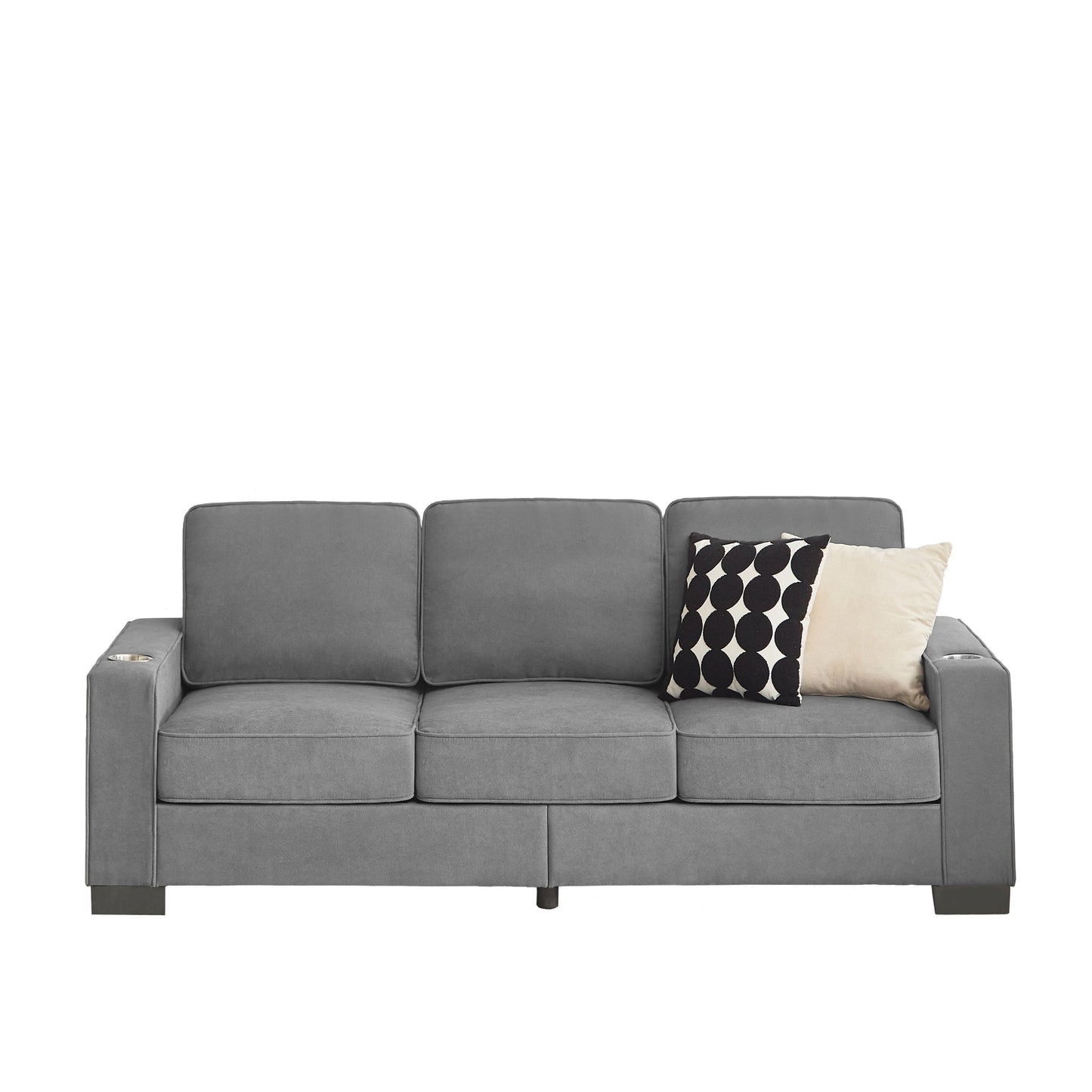 NEW Modern Snow Fleece Fabric 3-Seater Sofa with Cup Holders in Gray