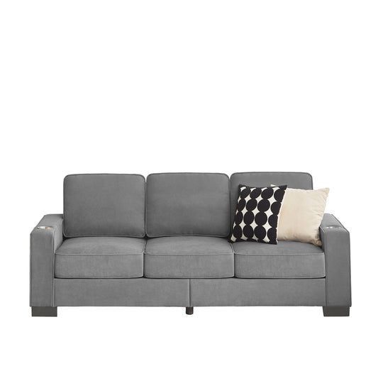 NEW Modern Snow Fleece Fabric 3-Seater Sofa with Cup Holders in Gray