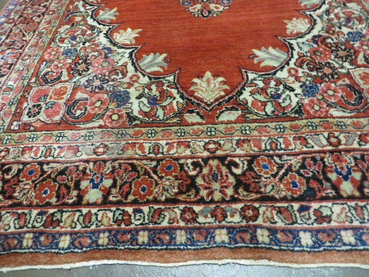 USED Antique Persian Sarouk Rug 5x8, Red, Semi Open Field, Hand Knotted, Wool