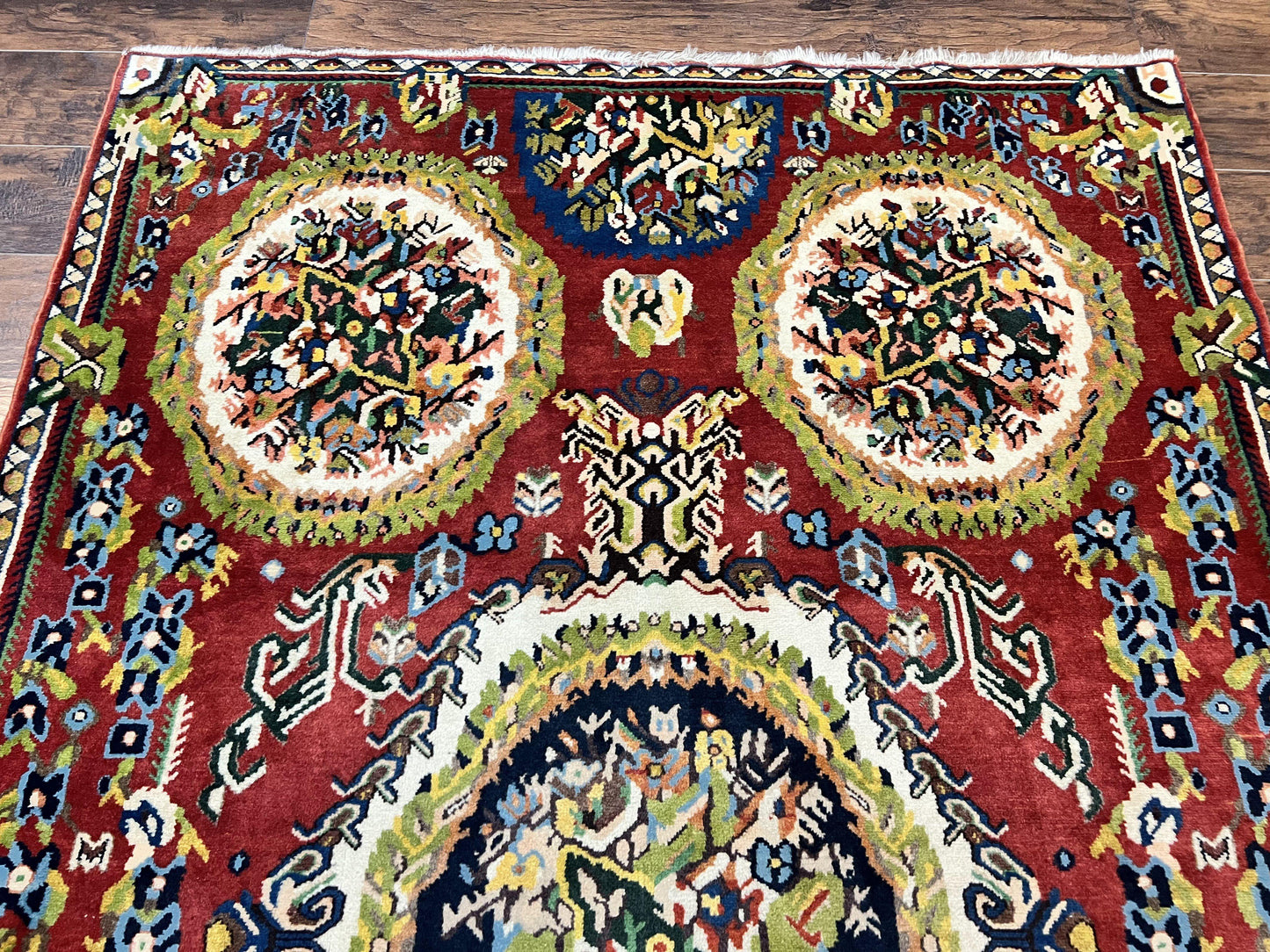 USED Persian Bakhtiari Rug 5x8, Wool Hand Knotted Antique Carpet, Red, Floral Oriental Rug, 5 x 8 Medium Sized Rug