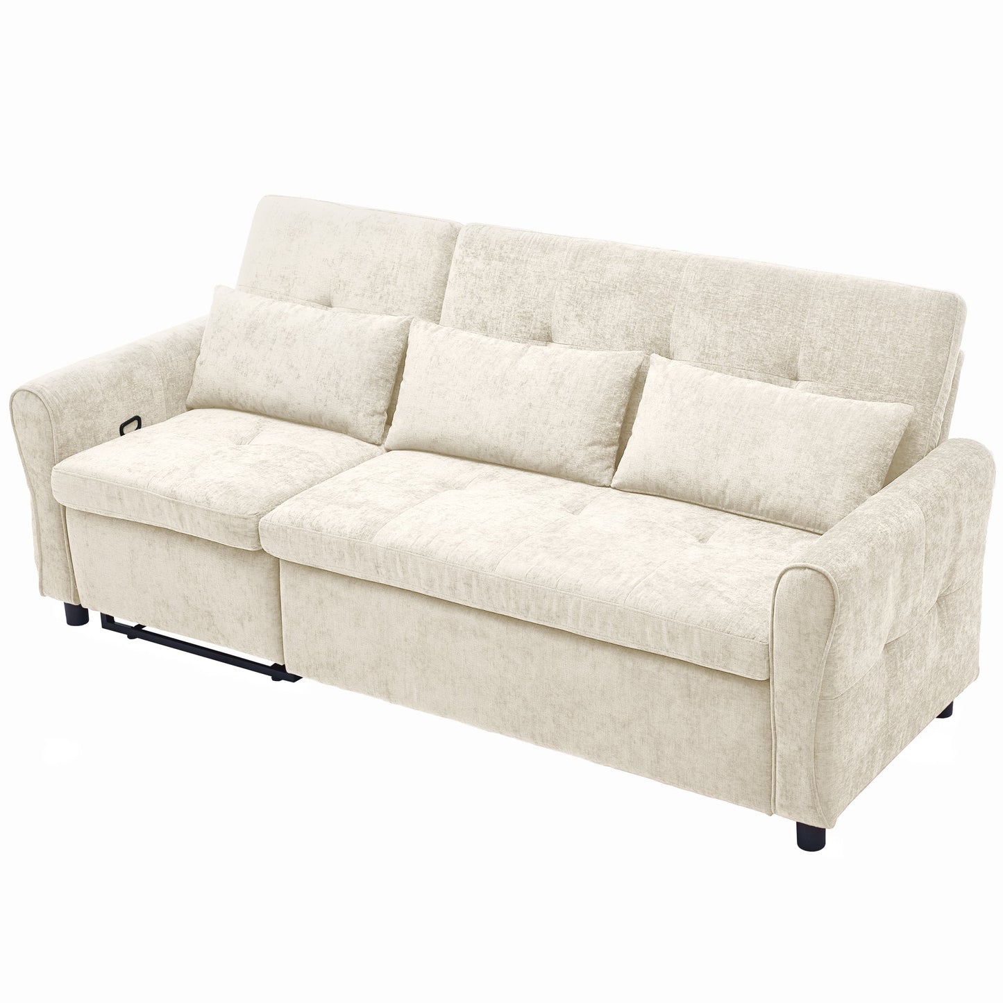 NEW Beige 82' Chenille Upholstered Two-in-One  Three-Seat Sofa with Pull-out Bed