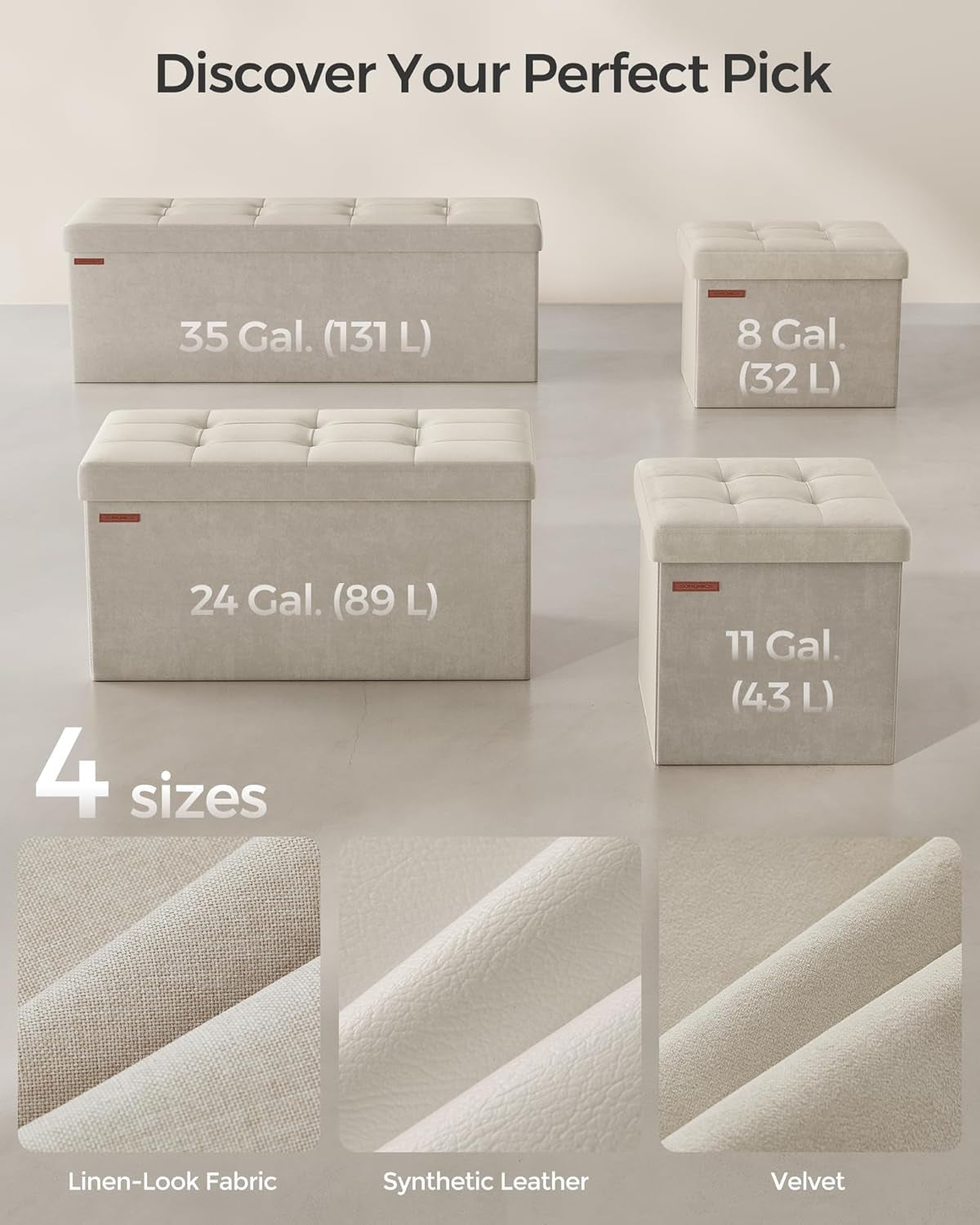 NEW Cream White Foldable Storage Ottoman Bench 15x30x15