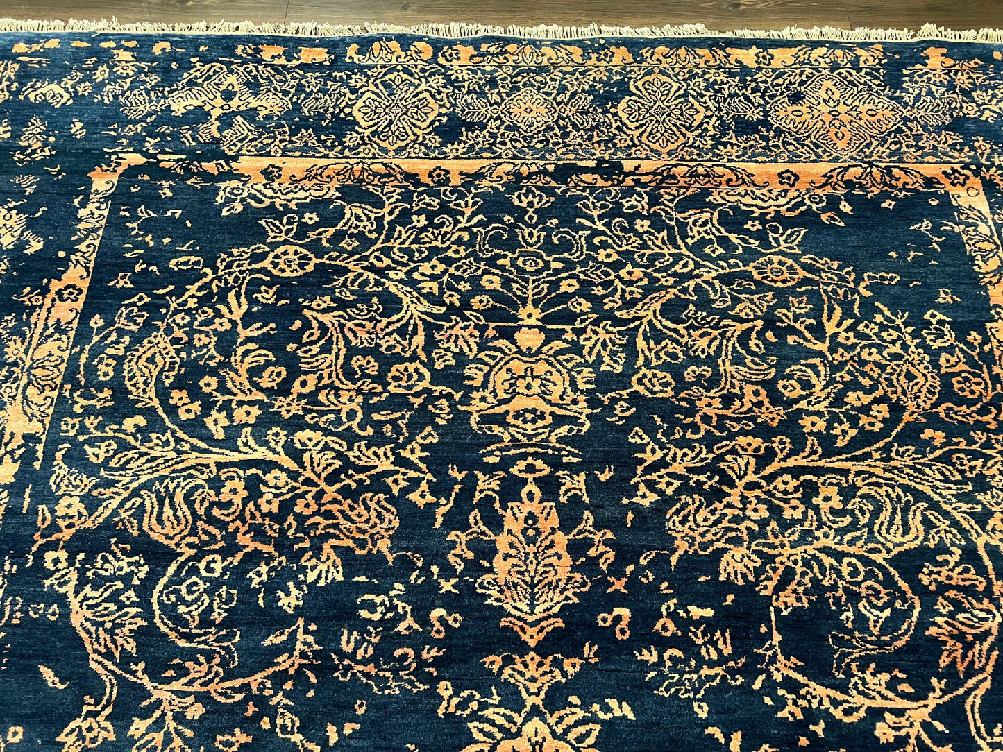 USED Area Rug 8x10 High Quality Handmade Oriental Carpet, Modern Contemporary Rug, Rug for Living Room, Wool Rug, Blue and Gold, Pakistani Rug