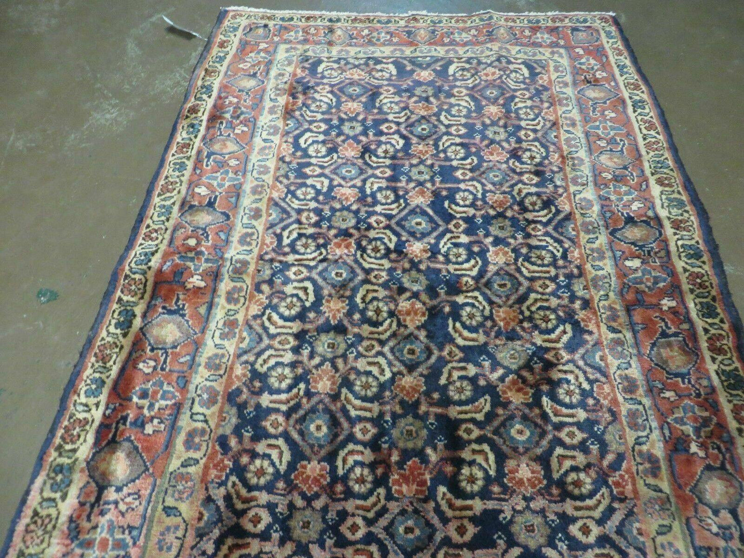 USED 3'7" X 10' Antique Handmade India Floral Oriental Wool Runner Rug Organic Blue