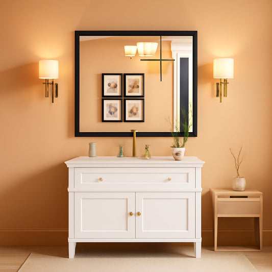 NEW Black 40x32 Inch Metal Framed Bathroom Mirror Wall Mount