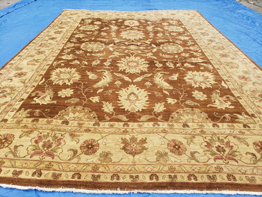 USED Indo Persian Rug 10x14, Mahal Sultanabad Oriental Carpet, Burnt Orange & Beige, Handmade Wool Area Rug