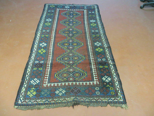 USED 3' X 6' Antique 1920s Handmade Caucasian Karabagh Ganjeh Talesh Wool Rug Nice