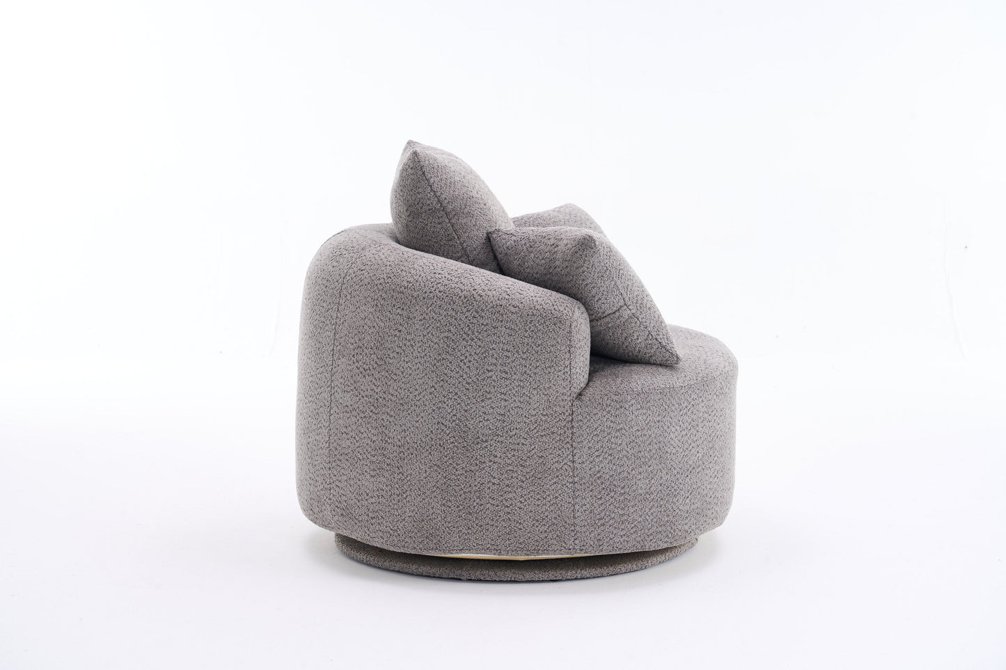 NEW 360° Swivel Round Grey Upholstered Accent Barrel Chair with 3 Removable Pillows
