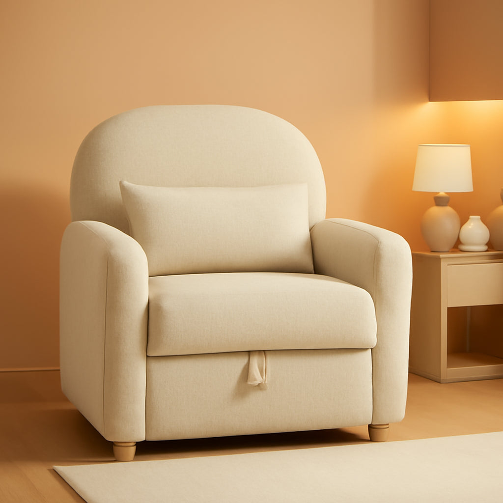 NEW Beige Contemporary Accent Chair With Generous Storage