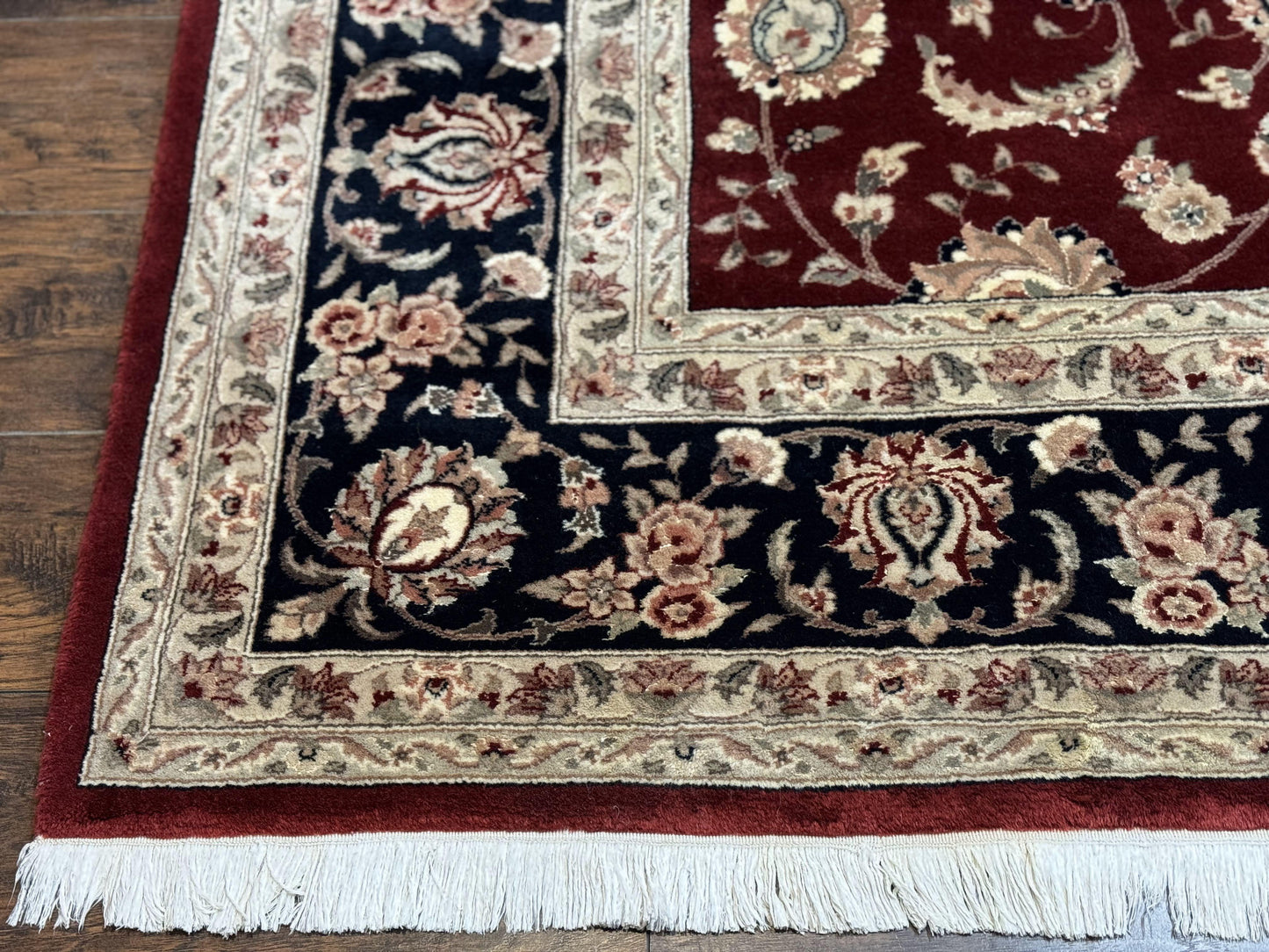 USED Maroon Persian Area Rug 8x10, Floral Allover, Pak Persian, Wool and Silk Highlights, Traditional Oriental Carpet
