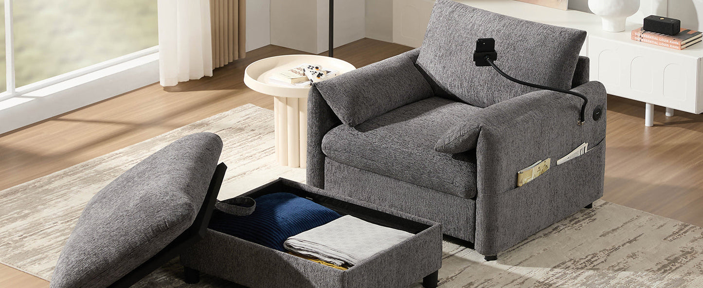 NEW 38' Chenille Single Sofa Wide Seat Chaise Lounge with Storage Ottoman