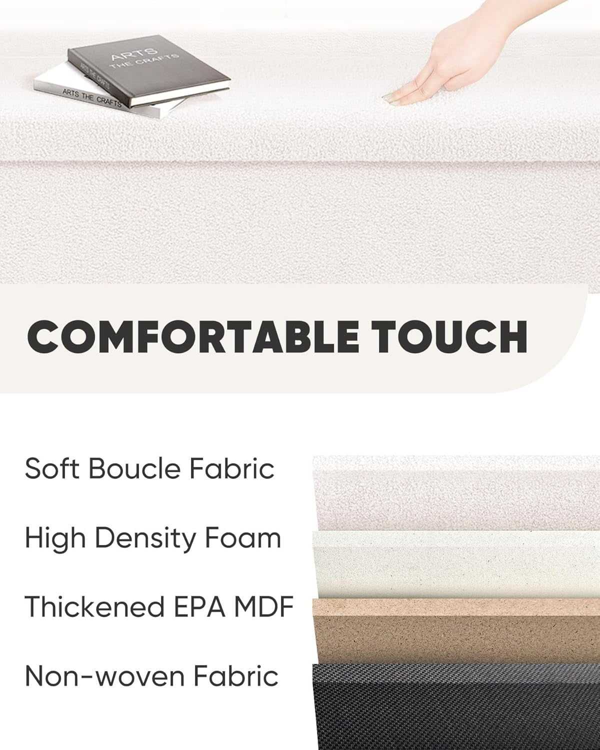 NEW Cream White Faux Fur Storage Ottoman 43.3 Inch Dimensions