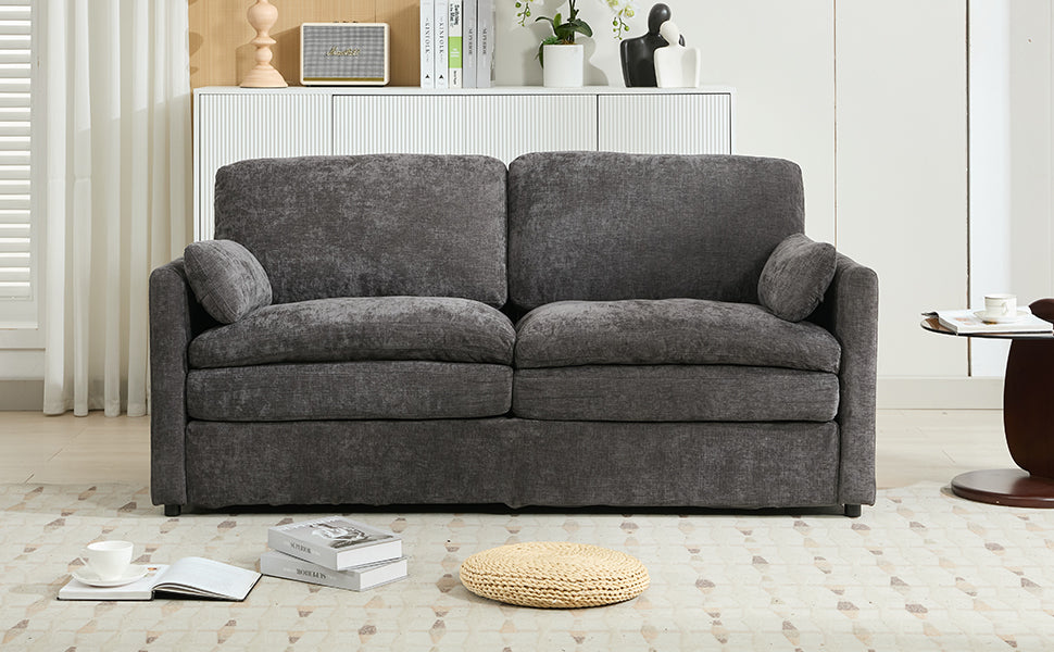 NEW Gray Premium Chenille Fabric Upholstered Rolled Arm Loveseat with Lumbar Pillow