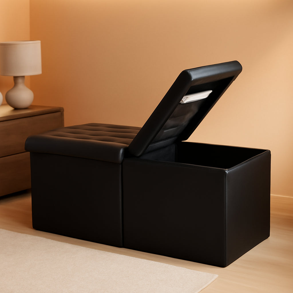 NEW Ottoman With Premium Black Storage 34 Inch Dimension