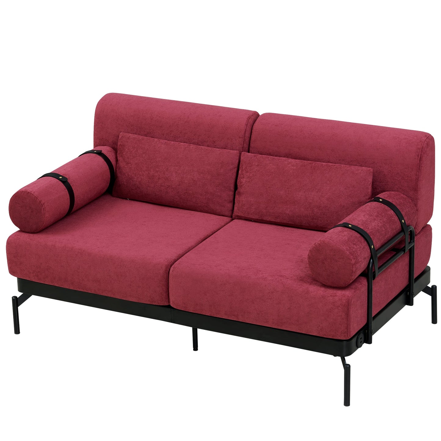 NEW Modern Red Chenille Loveseat 59' Sofa Couch 2-Seater with USB Ports Unique Cylindrical Armrests