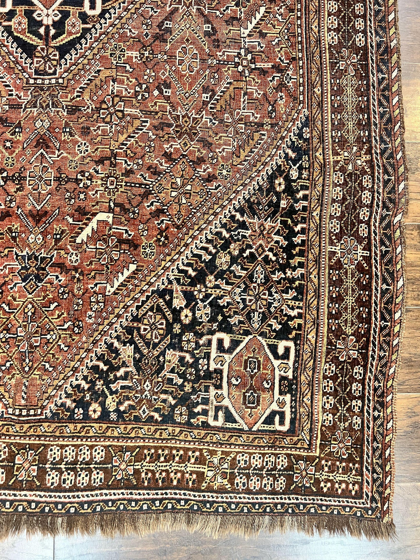 USED Antique Persian Shiraz Tribal Rug 6x8, Geometric Rug, Wool Handmade Hand Knotted Carpet, Red Blue