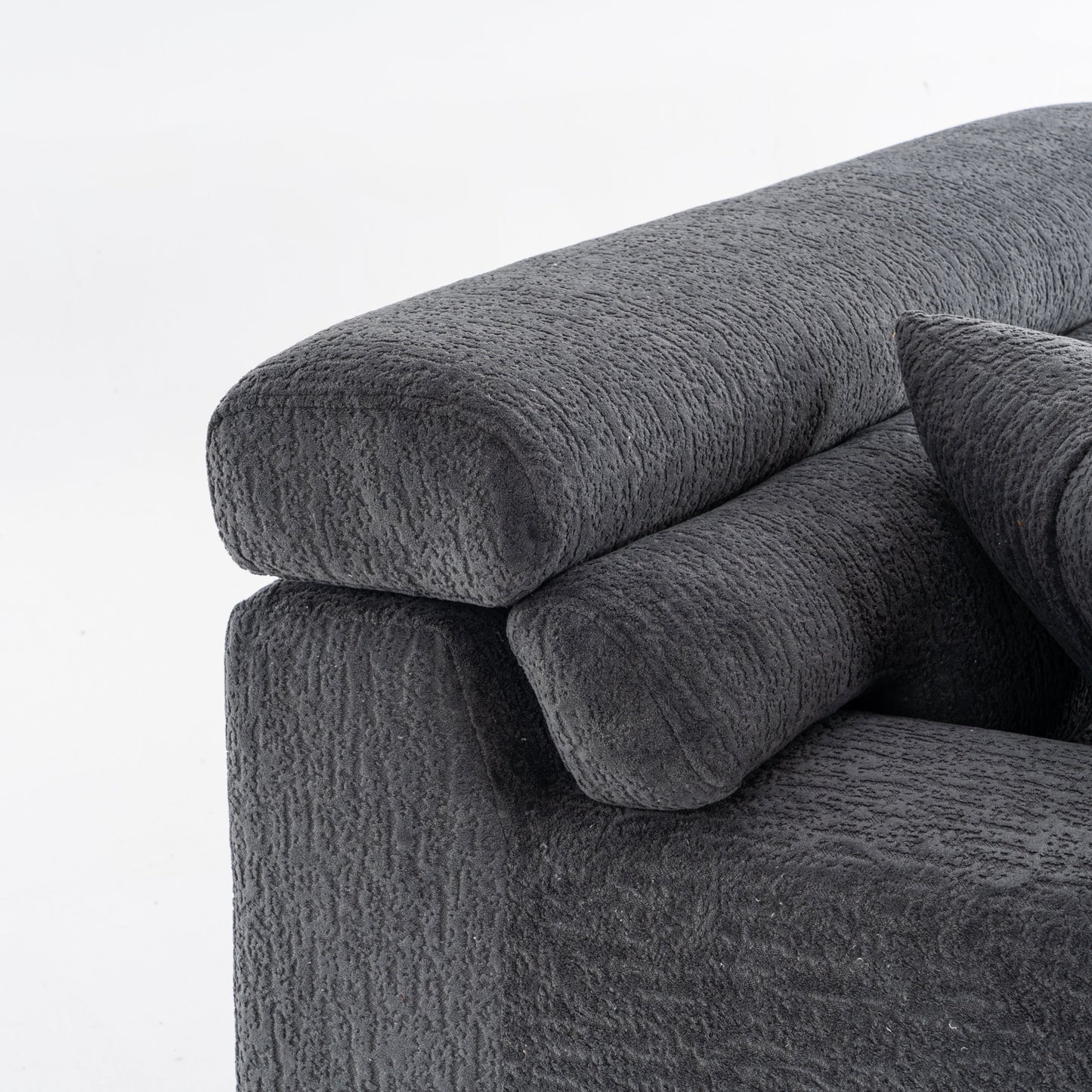 NEW LY-029 Gray 4-Seater Wood Grain Chenille Fabric Full Sponge Compression Sofa with 2 Pillows