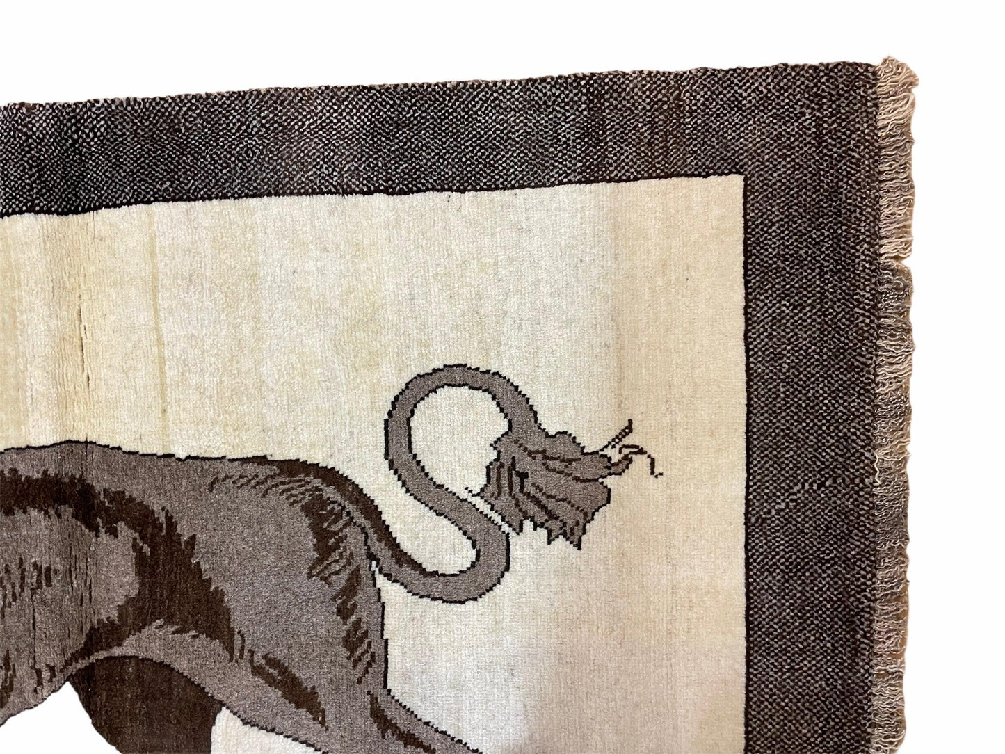 USED 3 x 5 Handmade Rug Brown Beige Hand-Knotted Lion Rug New Vintage Quality Animal