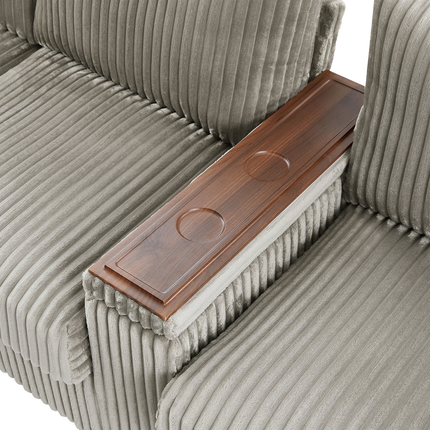 NEW Modern 4-Seater Corduroy Sofa Couch with USB Ports, Hidden Storage Arms, and Flip-Top Cup Holders, Brown, 133 Inches