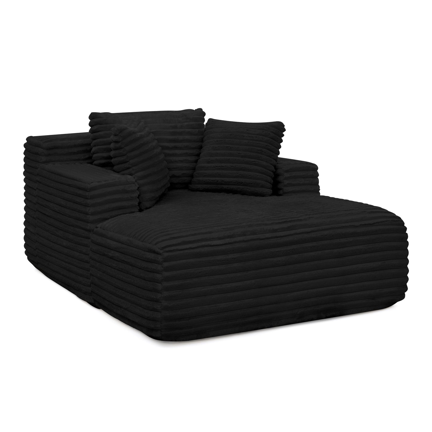 NEW Compressed Chaise Lounge Foam Fluffy Black Corduroy Upholstered Cloud Sofa Bed Couch with Deep Seat