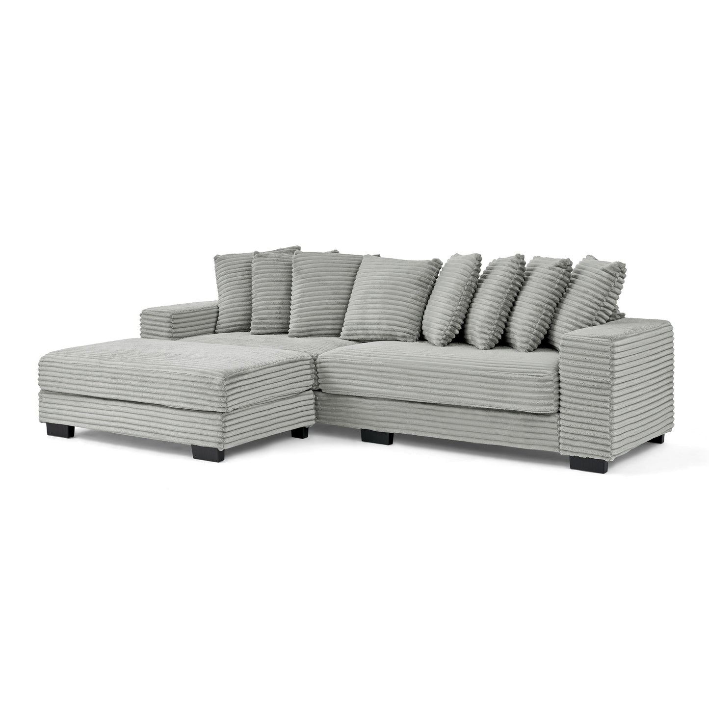 NEW Gray Corduroy Tufted Upholstered Sleeper Sectional L-Shaped Modular Convertible Sofa