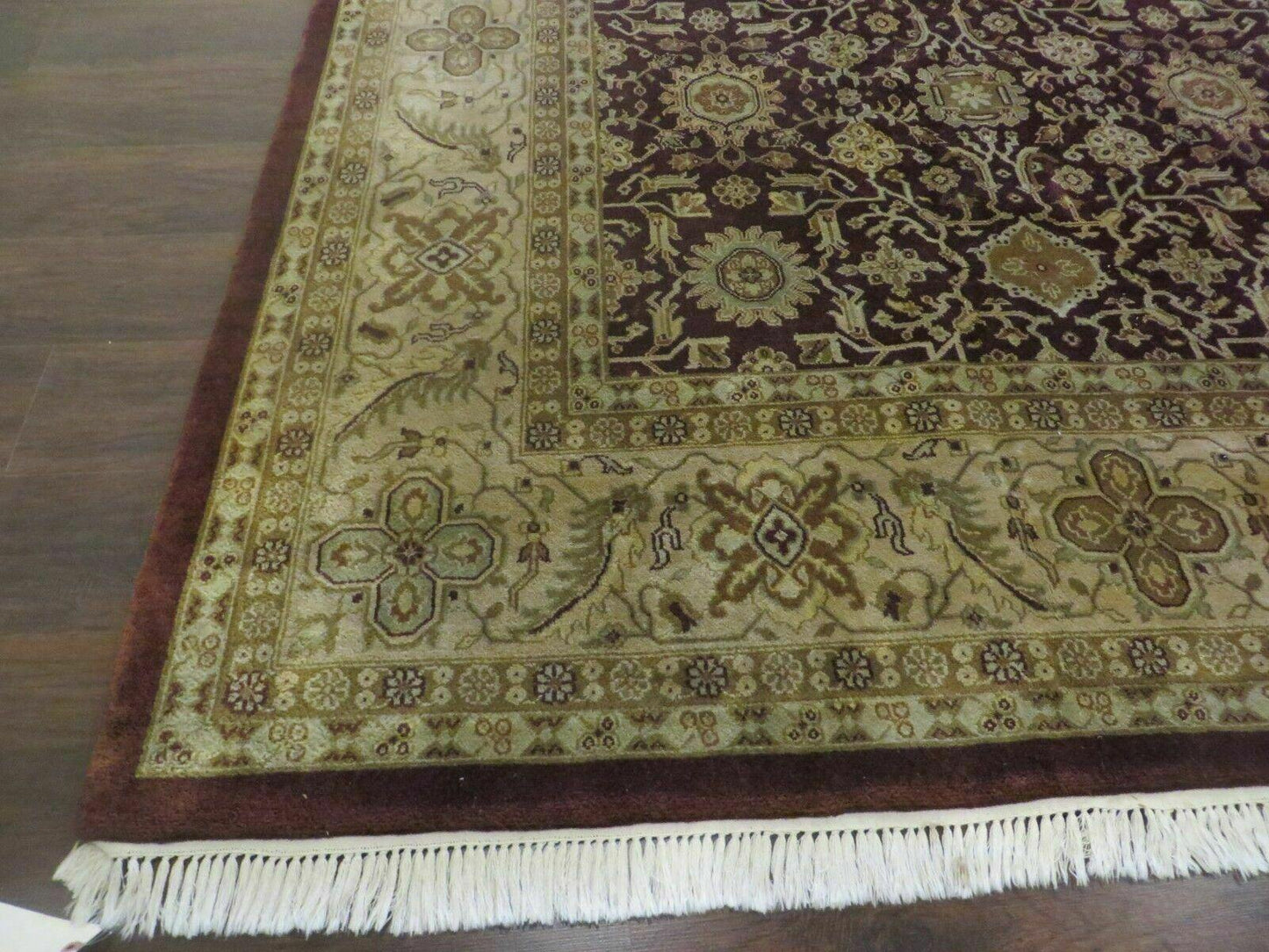 USED Indian Agra Rug 10x14 Vintage Handmade Larastan Wool Carpet Maroon Floral