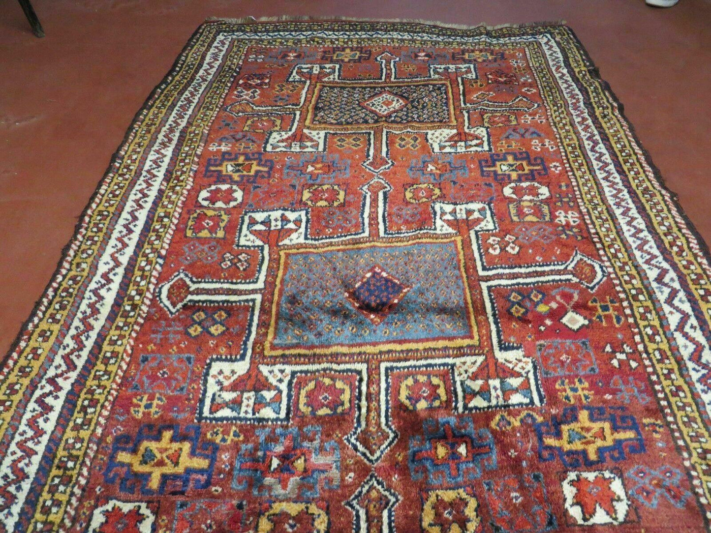 USED Antique Moroccan Runner Rug 4x9, Wide Runner, Hand Knotted Tribal Oriental Carpet, Hallway Rug, Geometric Medallions, Red, Bohemian Rug Nice