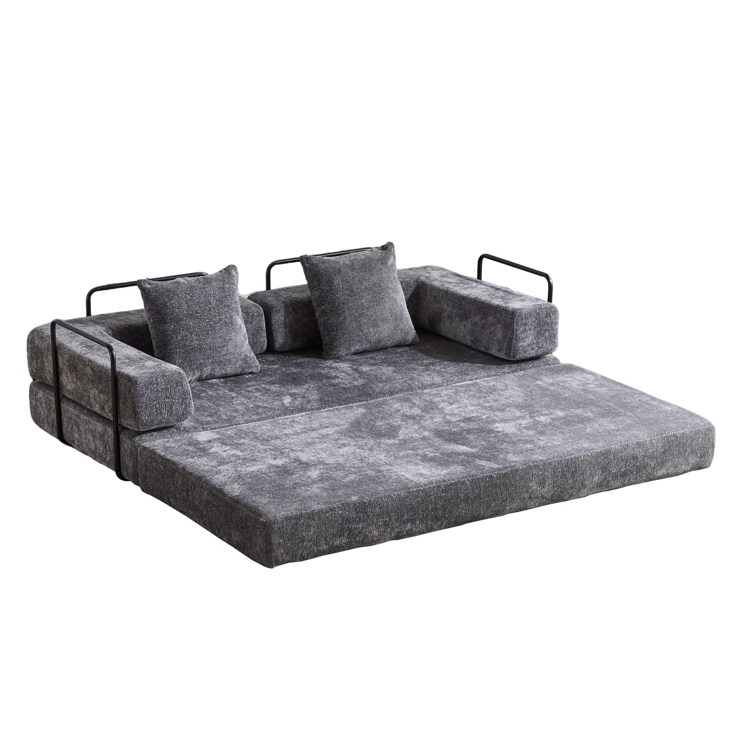 NEW Floor Couch,Compression Sofa,Convertible Floor Sofa Bed-with Pillow Back Support Armrest,Comfy Futon Couch Lounge Sleeper Bed,Chenile fabric,for Living Room Bedroom (DARK-GREY)