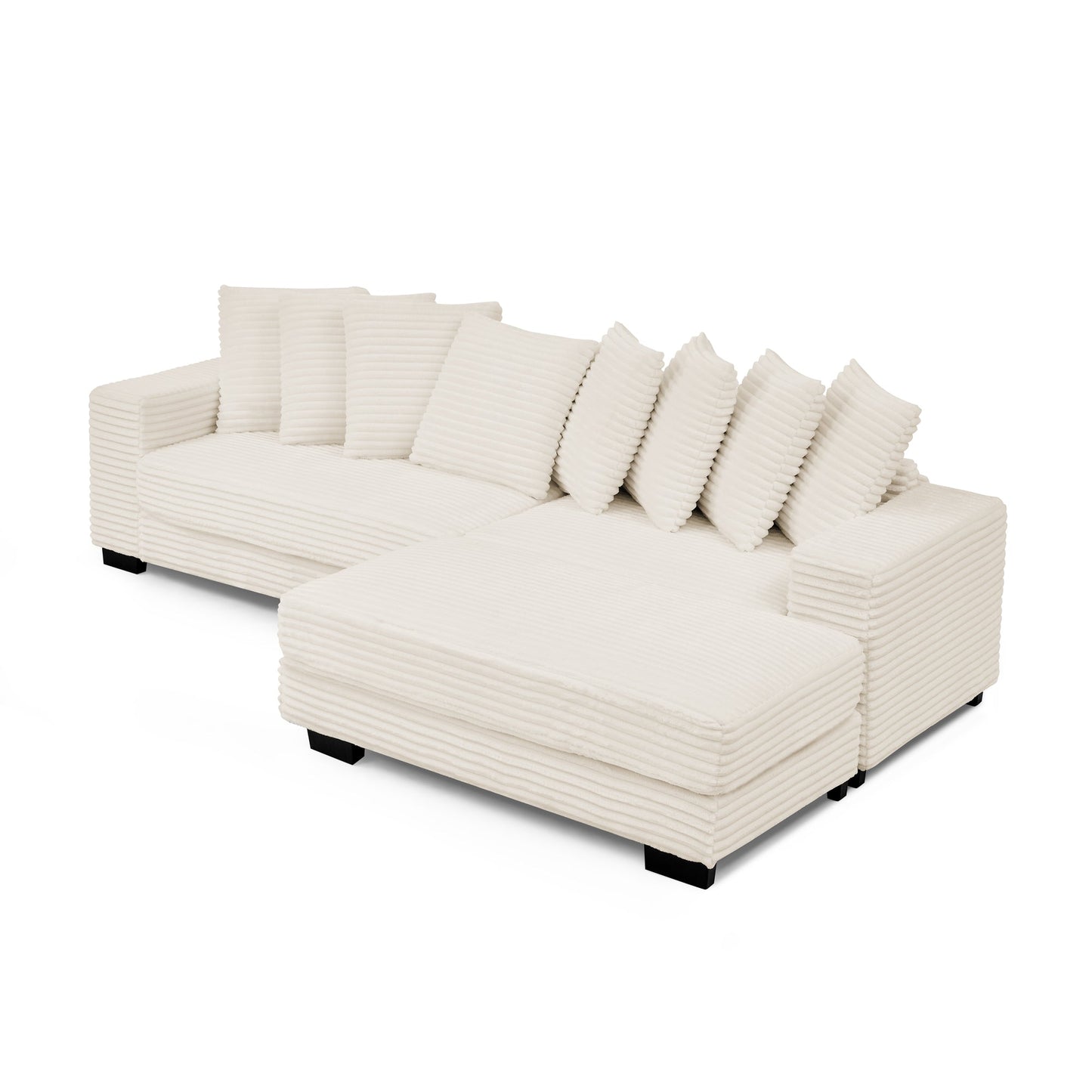 NEW Corduroy Tufted Upholstered Sleeper Sectional Sofa, L-Shaped Modular Convertible Sofa , Can freely change the position of the footrests-Beige(Assembly is required)