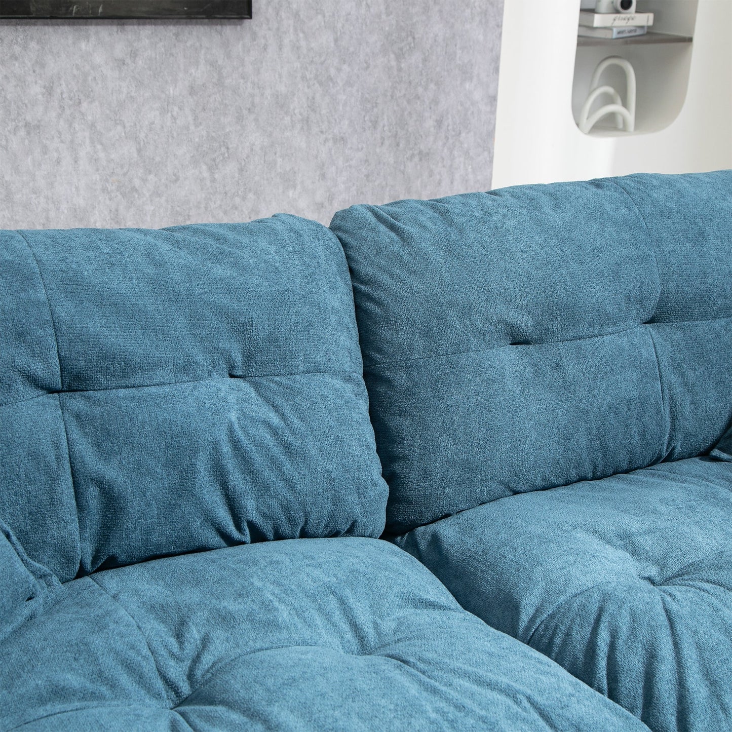 NEW 84' Chenille Sofa Small Sofa Loveseat Deep Seat Sofa Couch with 2 Throw Pillows & Memory Foam for Living Room Apartment Office Lounge-Blue