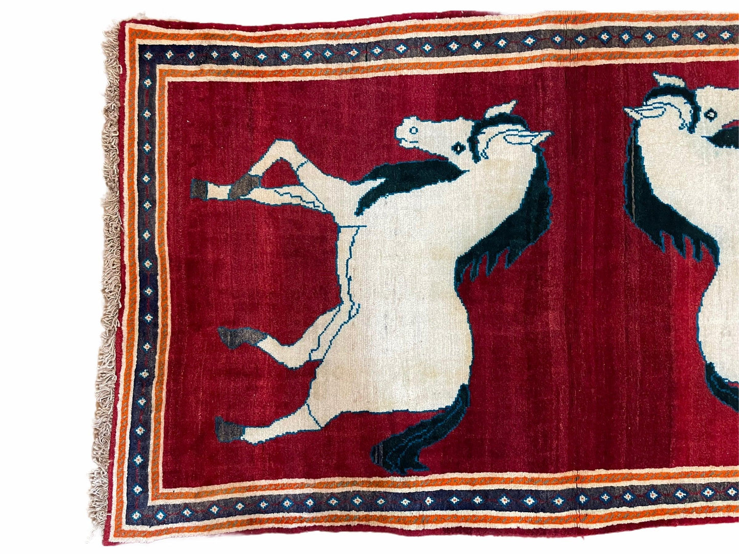 USED 3.5 X 6 Handmade Hand-Knotted New Vintage Rug Quality Wool White Horses Red