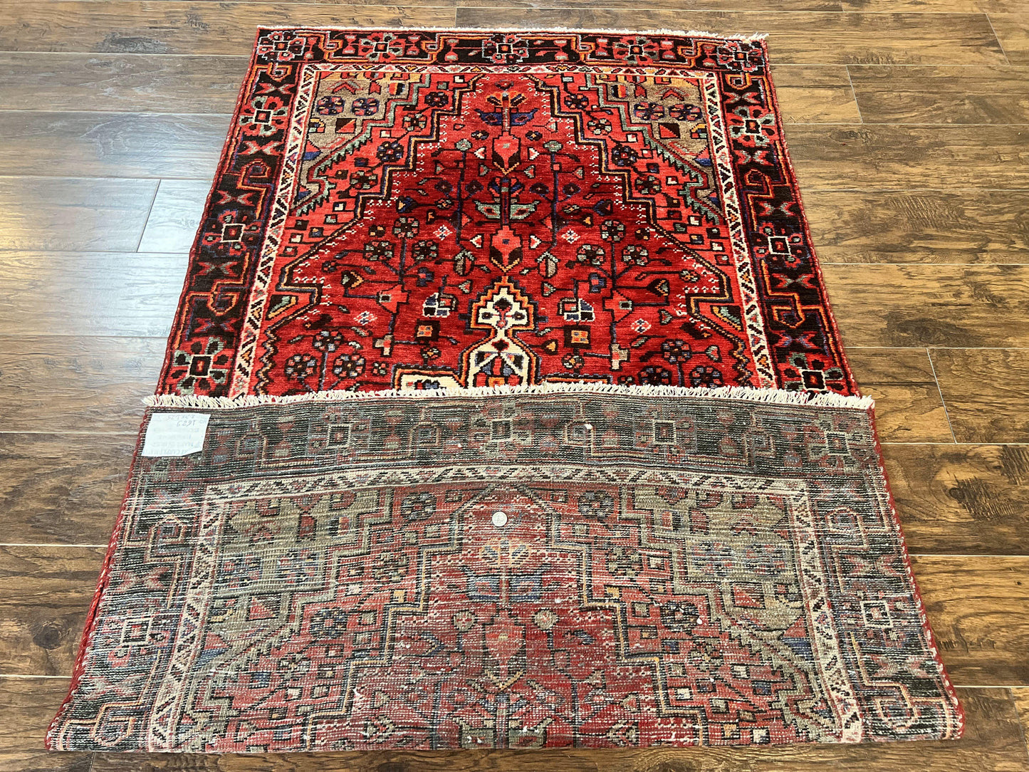 USED Antique Persian Tribal Rug 4x7, Red, Geometric Medallion, Handmade, Wool, Persian Zanjan Rug