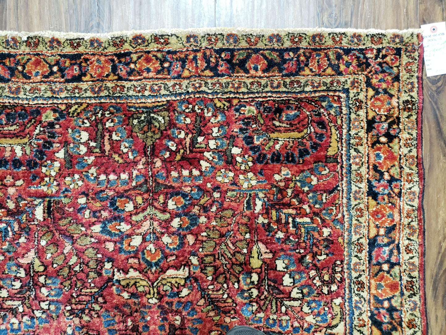 USED Antique Persian Sarouk Rug, Red, Allover Floral Pattern, Hand-Knotted, Wool, 3'4" x 4'10"