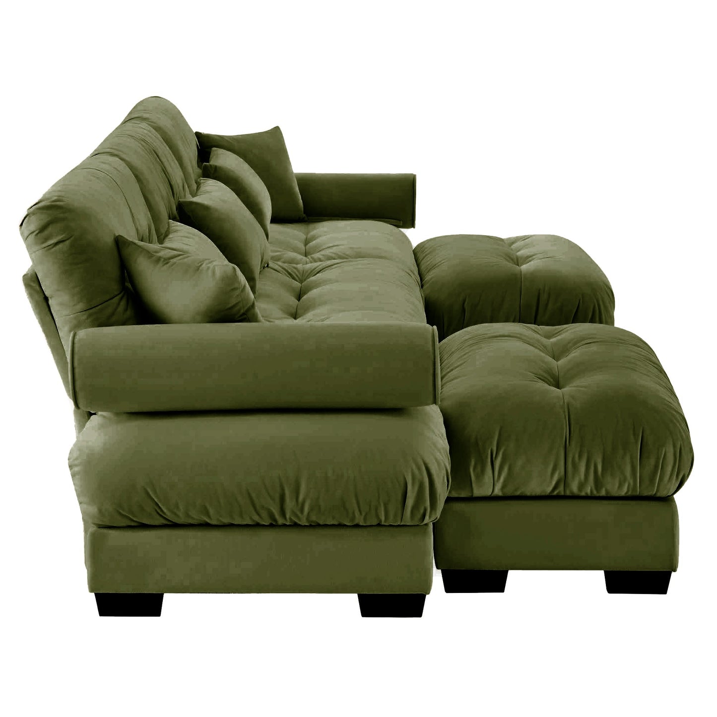 NEW Olive Green Velvet Upholstered U Shape Modular Sectional Sofa Couch with Movable Ottomans