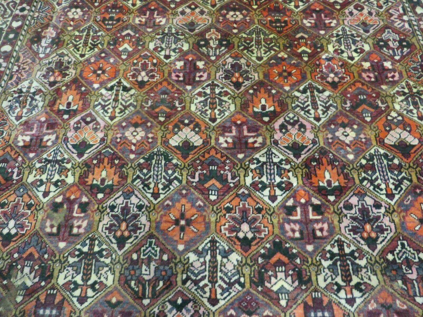 USED Antique Persian Bakhtiari Rug 7x10 - Multicolor Repeated Panel Design - Vegetable Dyed Rug - Hand Knotted Wool Room Sized Oriental Carpet 7 x 10 Rug
