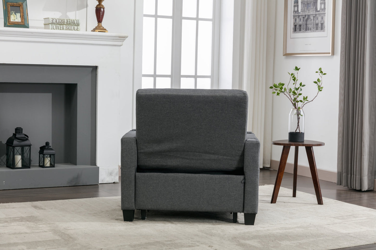 NEW Dark Grey Linen Futon Bed Convertible Chair 3-in-1 Pull Out Sleeper