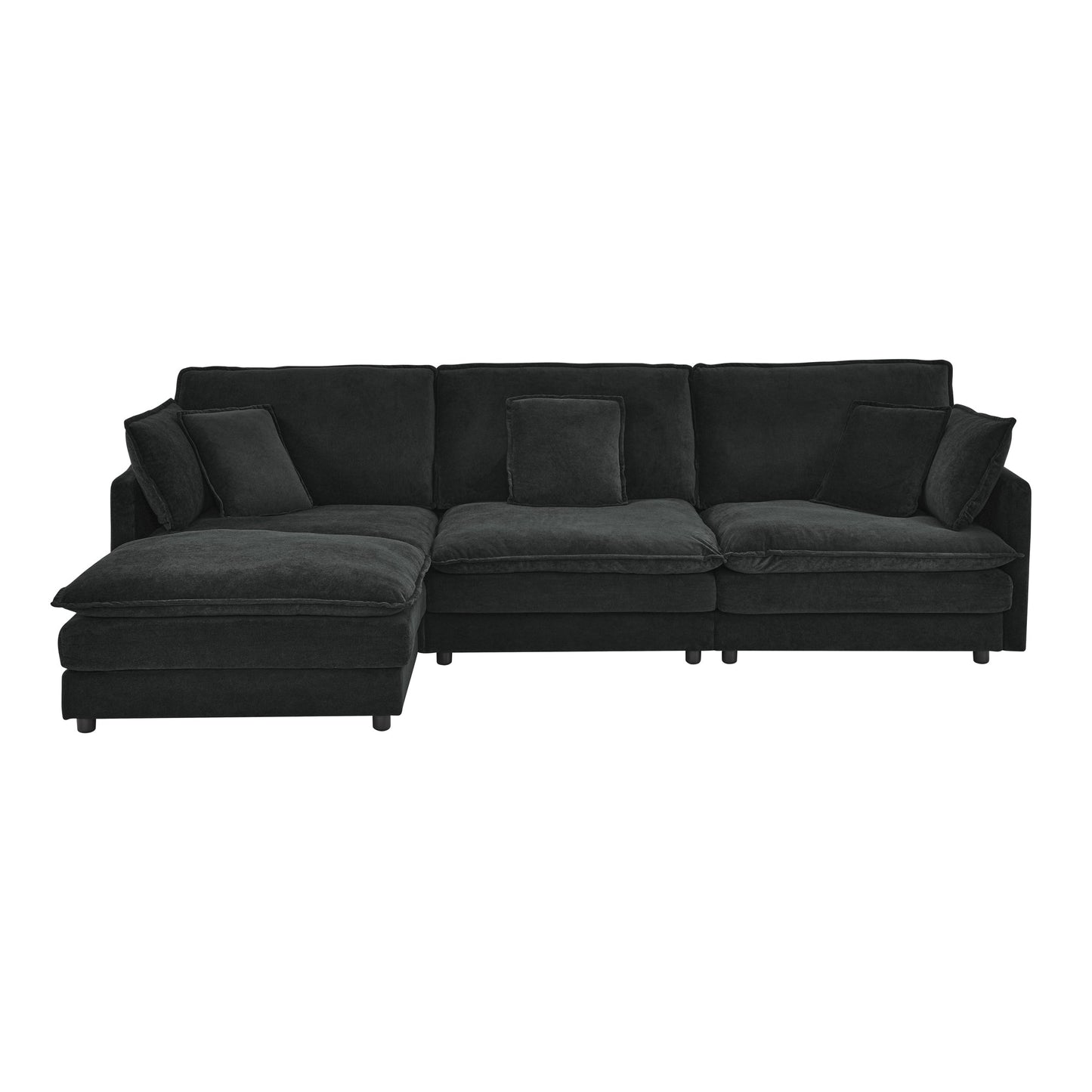 NEW Modern Home Living Room L-Shaped Sectional Sofa Couches with Ottoman, Convertible Oversized 4 Seater Couch Towel Fabric, Black