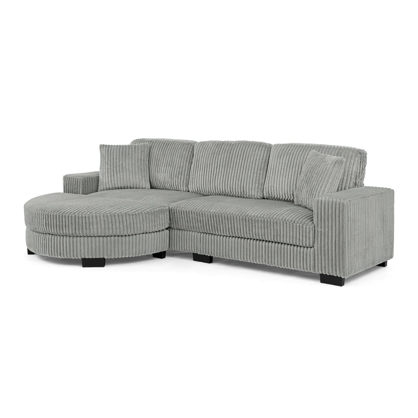 NEW Corduroy Tufted Upholstered Sleeper Sectional L-Shaped Modular Convertible Sofa with Arc-Shaped Footstool