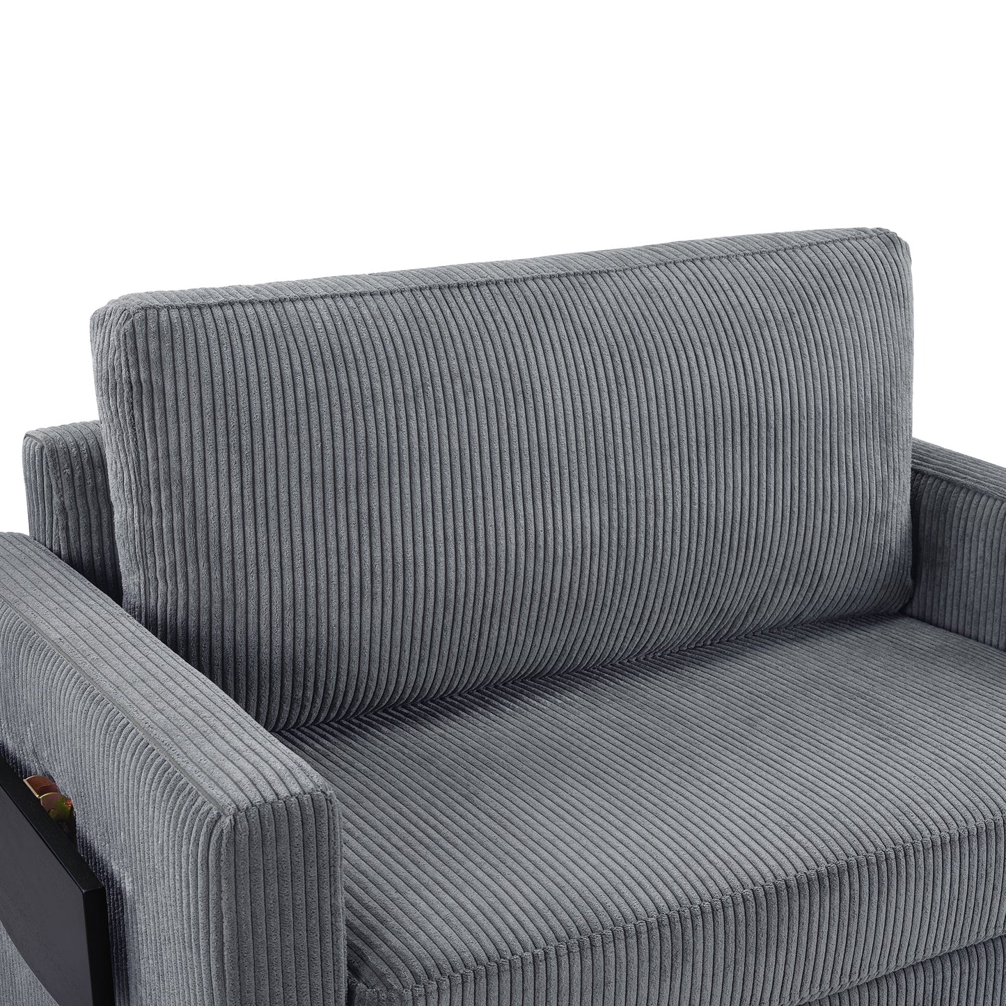 NEW Twin Size 47.2' Gray Corduroy Sleeper Loveseat Sofa Bed with Foldable Mattress USB Ports Side Table & Storage Pocket
