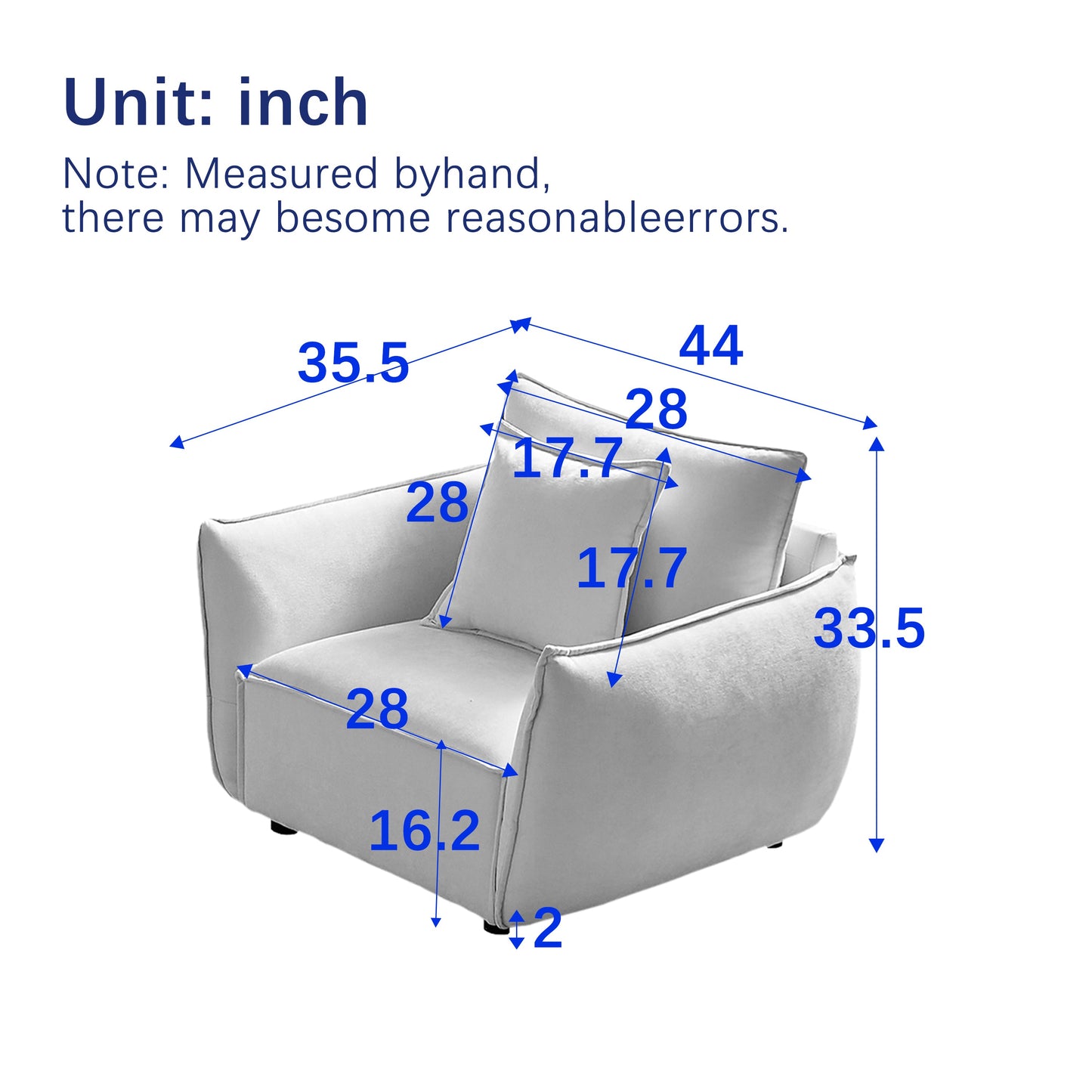 NEW MH 44' Minimalist Sofa Upholstered Arm Chair Sofa
